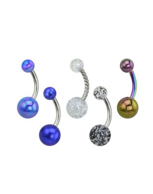 Multi-Pack Oil Slick and Glitter Belly Rings 5 Pack - 14 Gauge