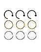 Multi-Pack Black Goldtone and Silvertone Nose Rings 9 Pack - 20 Gauge