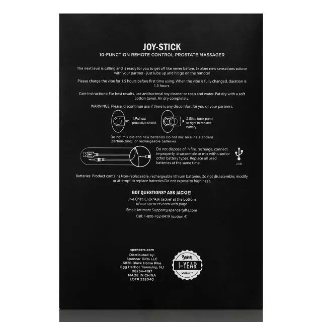 Joy-Stick 10-Function Waterproof Remote Control Rechargeable Prostate Massager 5.8 Inch - Arouz'd at Spencer's