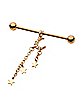 CZ Gold Plated Moon and Stars Chain Dangle Industrial Barbell - 14 Gauge