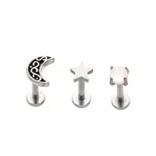 Multi-Pack Opal-Effect Moon and Star Cartilage Earrings 3 Pack - 18 Gauge at Spencer's