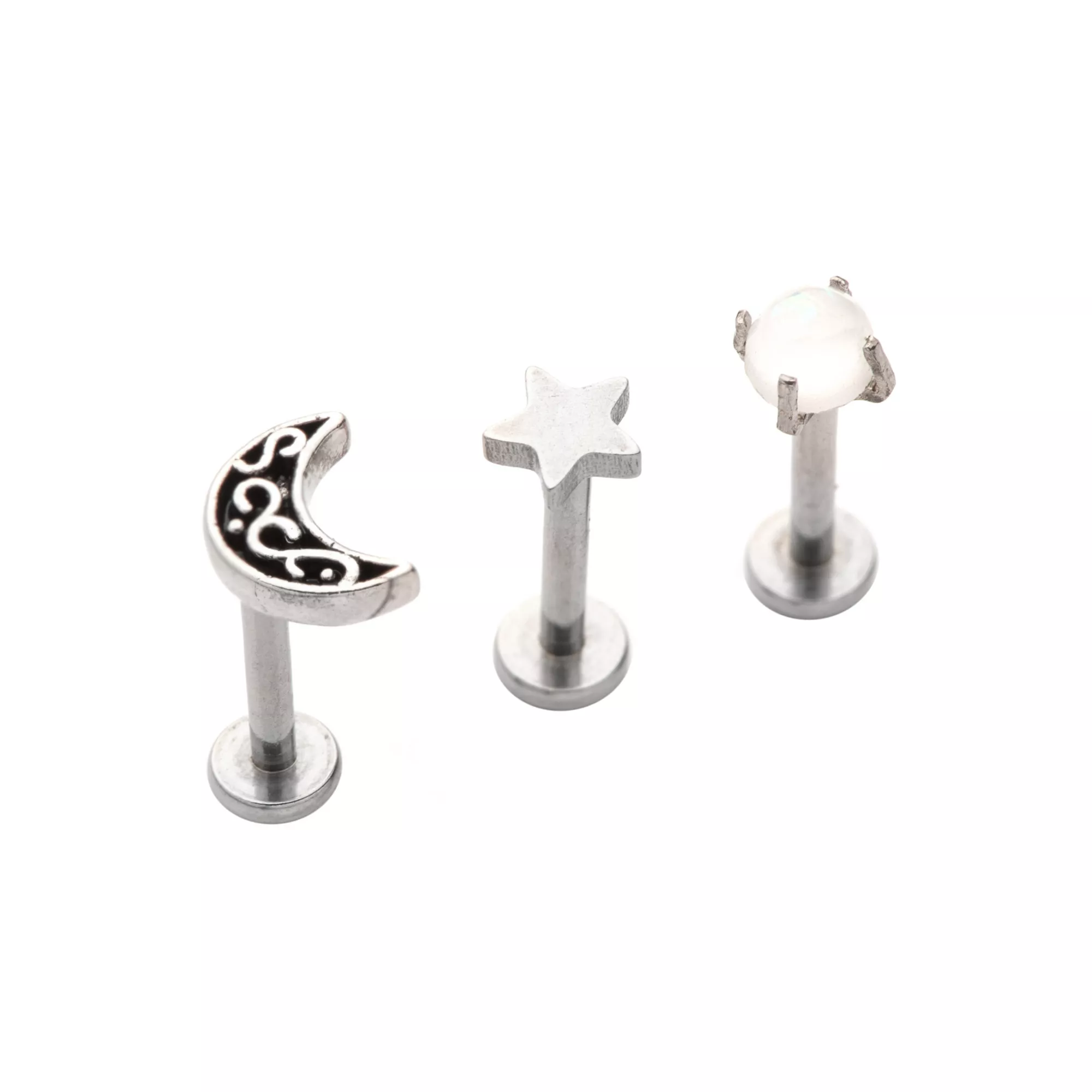 Multi-Pack Opal-Effect Moon and Star Cartilage Earrings 3 Pack - 18 Gauge at Spencer's