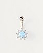 CZ and Blue Opal-Effect Flower Belly Ring - 14 Gauge