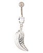CZ Feather Titanium Dangle Belly Ring - 14 Gauge