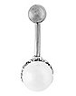 Silverplated G23 Titanium Pearl Banana Belly Ring - 14 Gauge