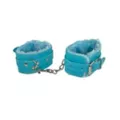 Aqua Faux Fur Handcuffs - Pleasure Bound at Spencer's