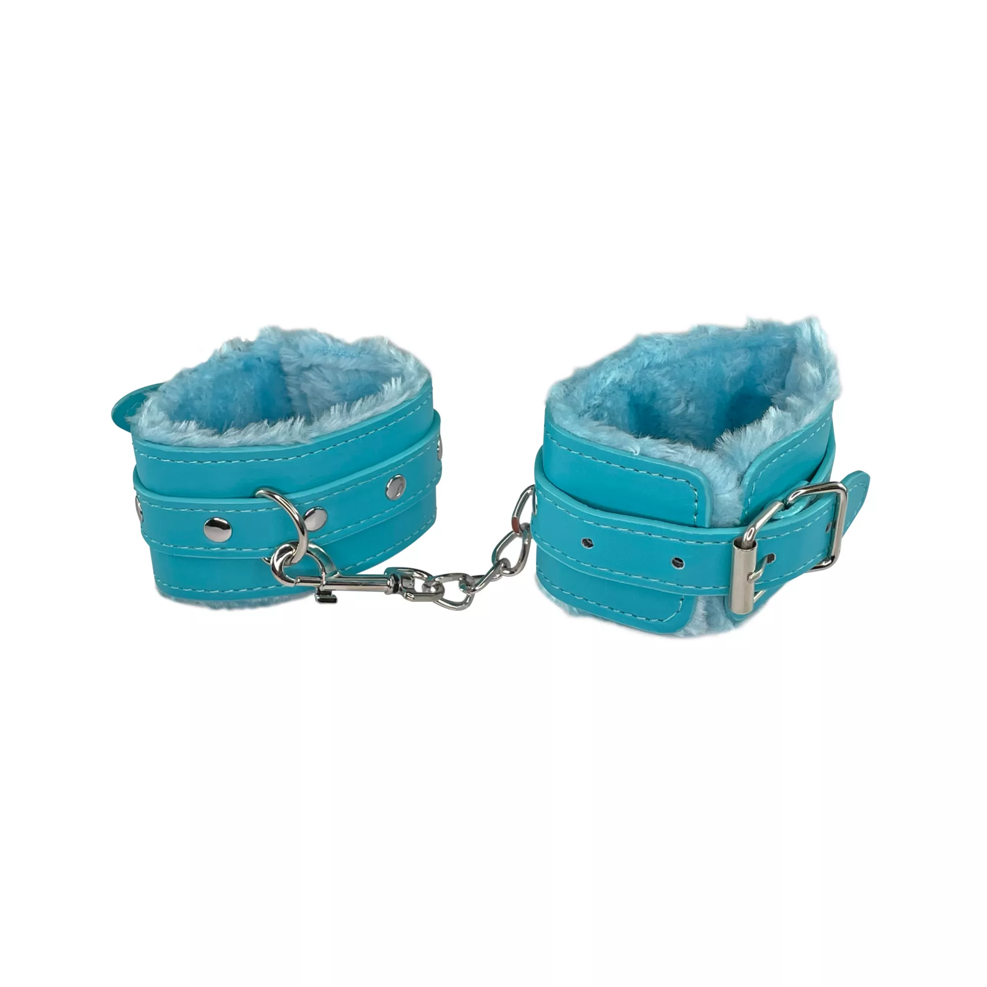 Aqua Faux Fur Handcuffs - Pleasure Bound at Spencer's