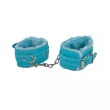 Aqua Faux Fur Handcuffs - Pleasure Bound at Spencer's