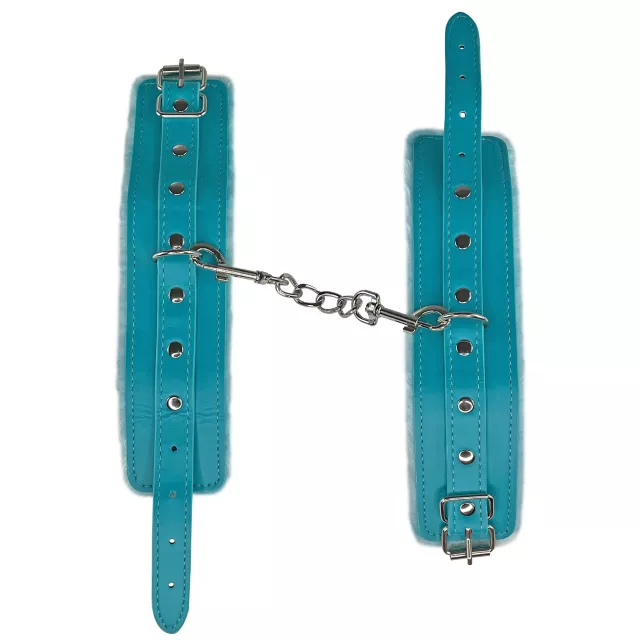 Aqua Faux Fur Handcuffs - Pleasure Bound at Spencer's