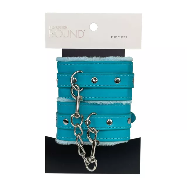 Aqua Faux Fur Handcuffs - Pleasure Bound at Spencer's