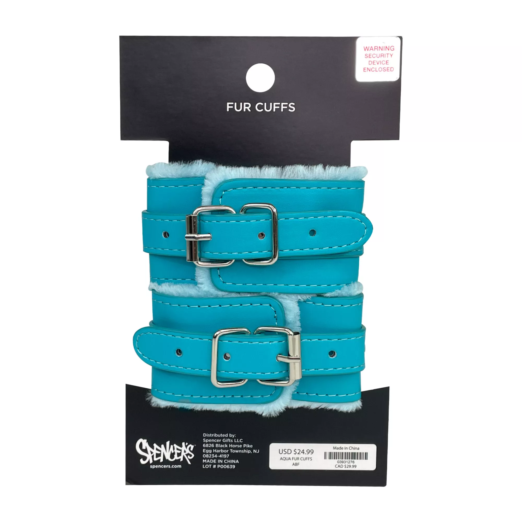 Aqua Faux Fur Handcuffs - Pleasure Bound at Spencer's