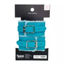 Aqua Faux Fur Handcuffs - Pleasure Bound at Spencer's