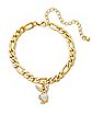 Multi-Pack CZ Goldtone Playboy Bunny Curb and Figaro Chain Bracelets - 3 Pack