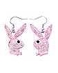 CZ Pink Pave Playboy Bunny Dangle Earrings