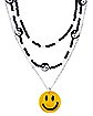 3 Row Smiley Face Yin Yang Chain Necklace