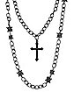 Black Cross and Rose Chain Necklaces - 2 Pack
