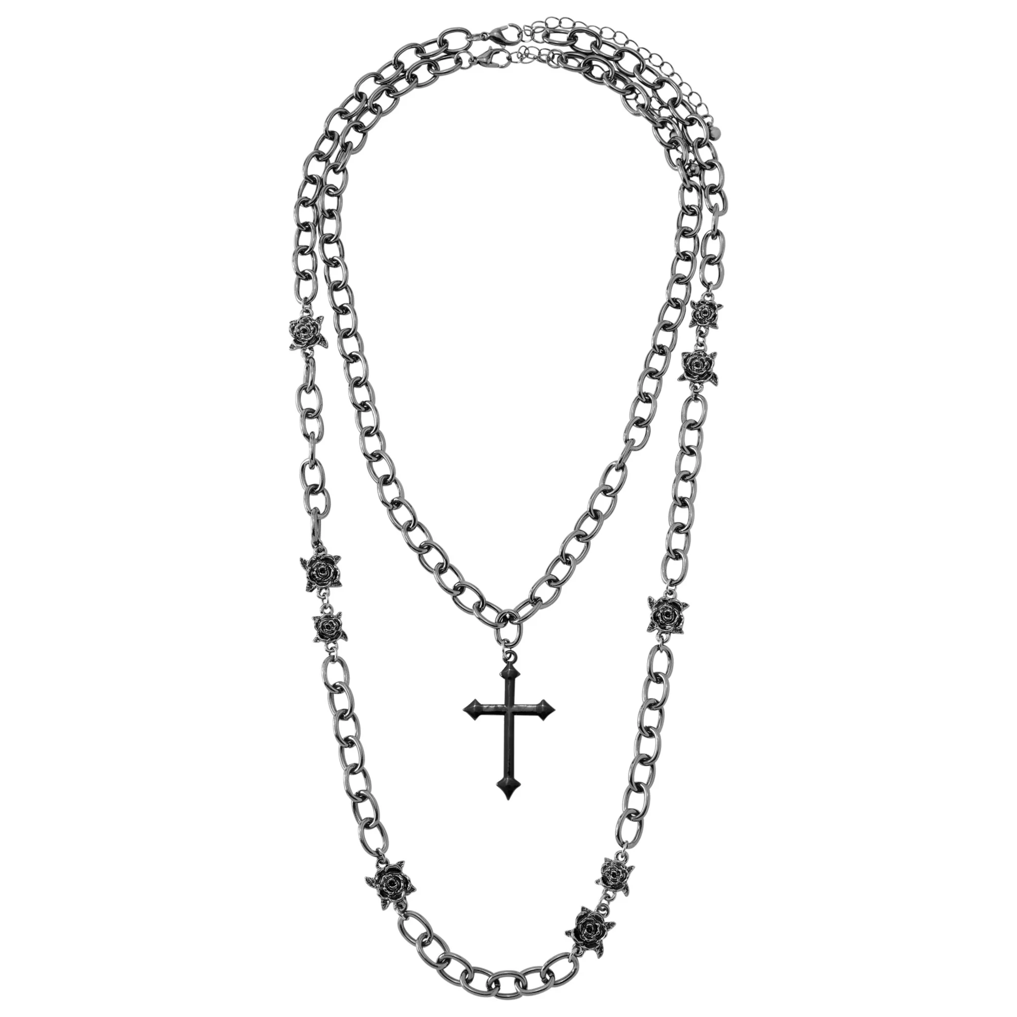 Black Cross and Rose Chain Necklaces - 2 Pack at Spencer's