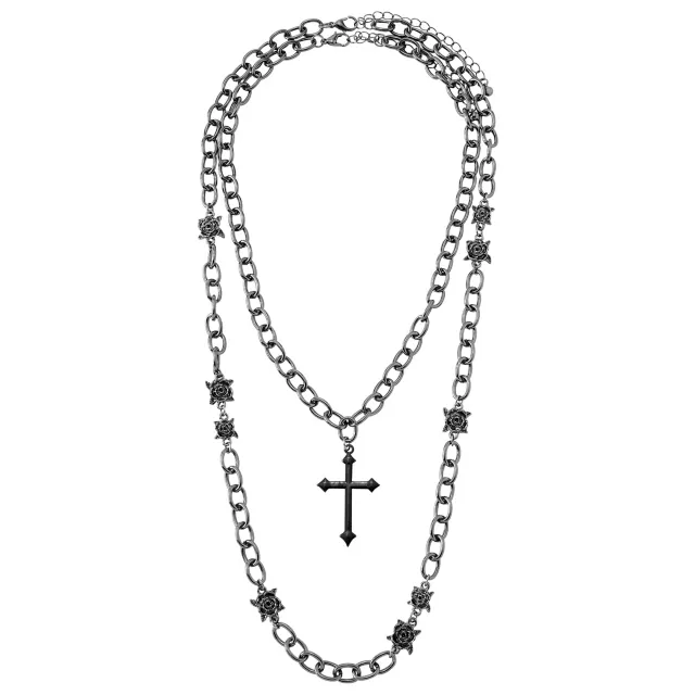 Black Cross and Rose Chain Necklaces - 2 Pack at Spencer's