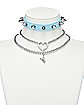 Multi-Pack Studded Heart and Curb Chain Playboy Bunny Choker Necklaces - 3 Pack