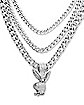 CZ 3 Row Silvertone Playboy Bunny Chain Necklace