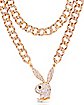 CZ Playboy Bunny Goldtone Figaro Chain Necklace