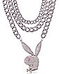 CZ Playboy Bunny Triple Row Figaro Chain Necklace