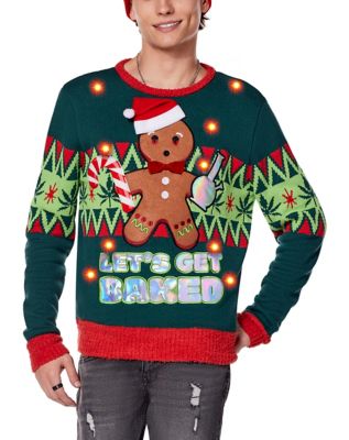 Light-Up Let's Get Baked Gingerbread Ugly Christmas Sweater