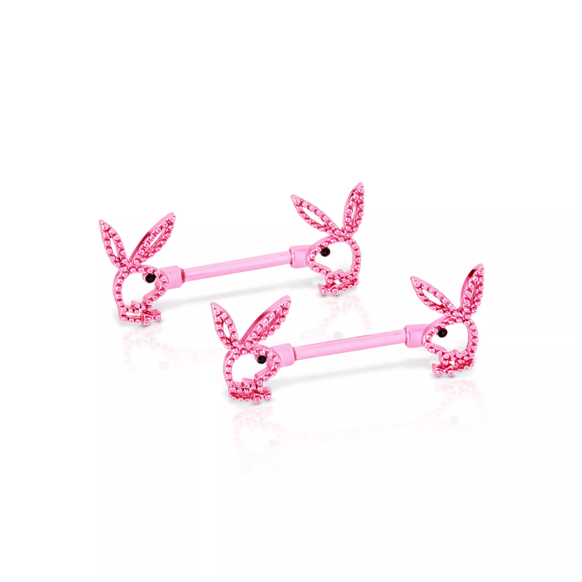 CZ Pink Playboy Bunny Cutout Nipple Barbells - 14 Gauge at Spencer's