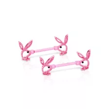 CZ Pink Playboy Bunny Cutout Nipple Barbells - 14 Gauge at Spencer's
