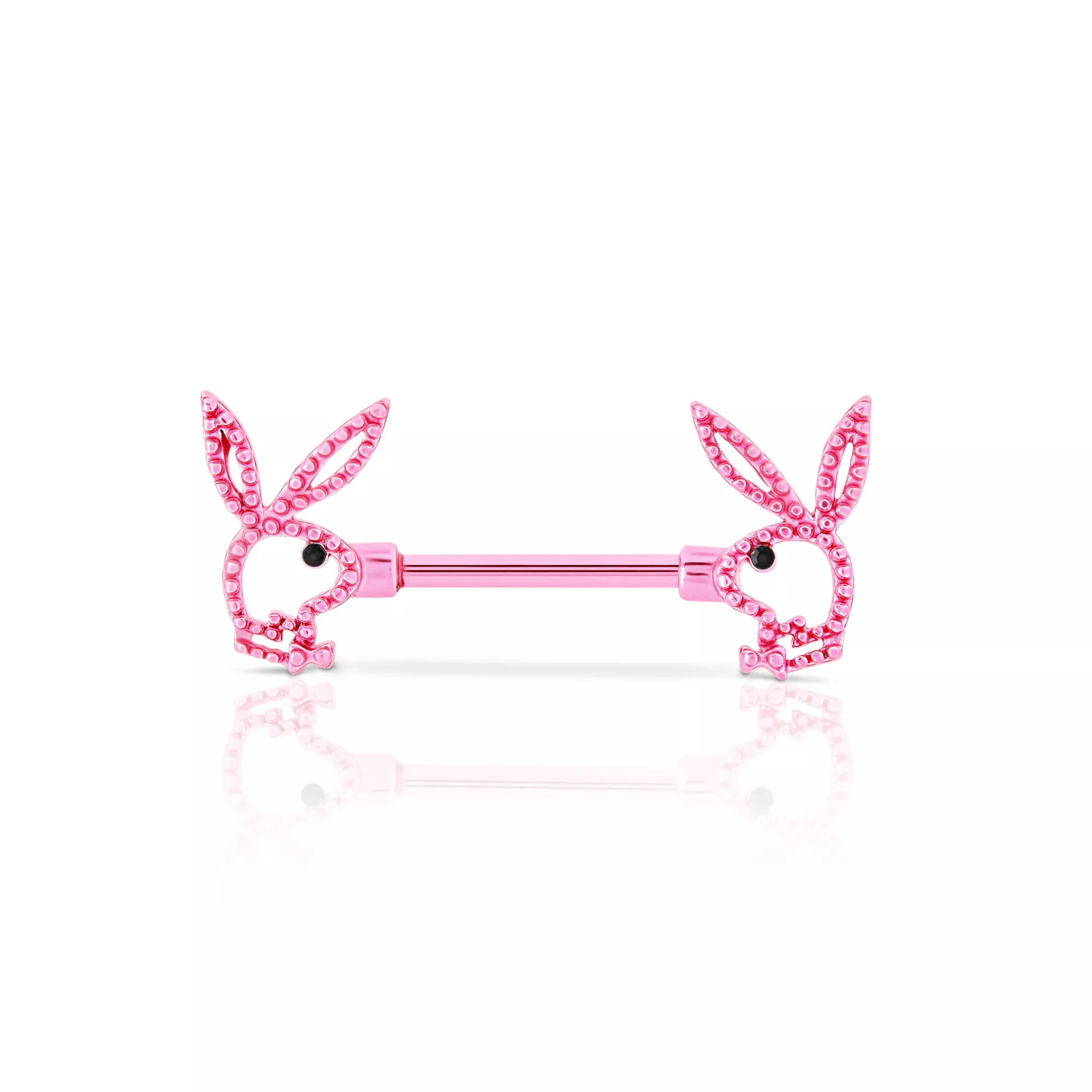 CZ Pink Playboy Bunny Cutout Nipple Barbells - 14 Gauge at Spencer's