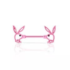 CZ Pink Playboy Bunny Cutout Nipple Barbells - 14 Gauge at Spencer's
