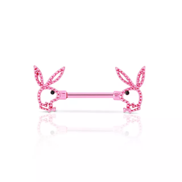 CZ Pink Playboy Bunny Cutout Nipple Barbells - 14 Gauge at Spencer's