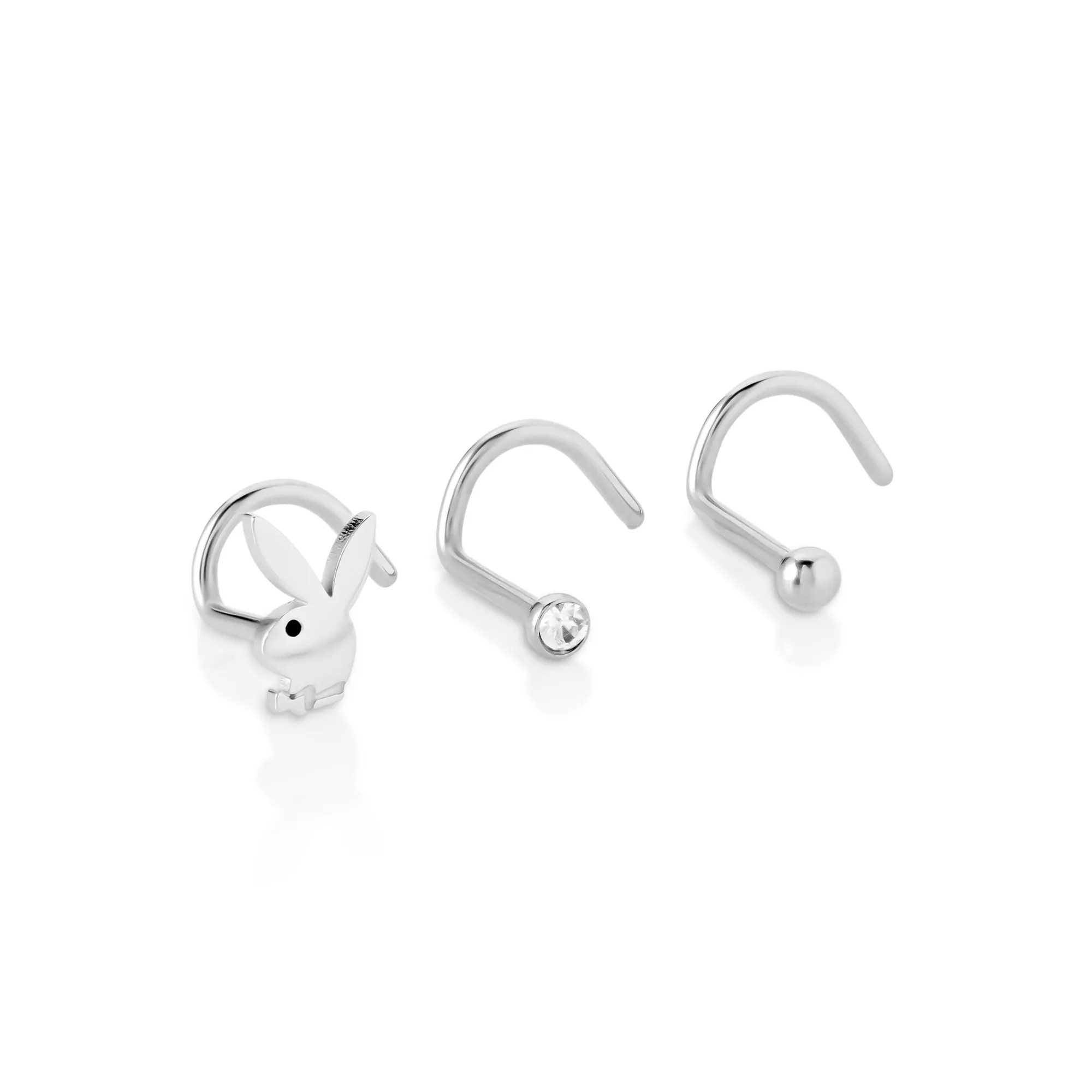 Multi-Pack CZ Silvertone Playboy Bunny Screw Nose Rings 3 Pack - 20 Gauge at Spencer's