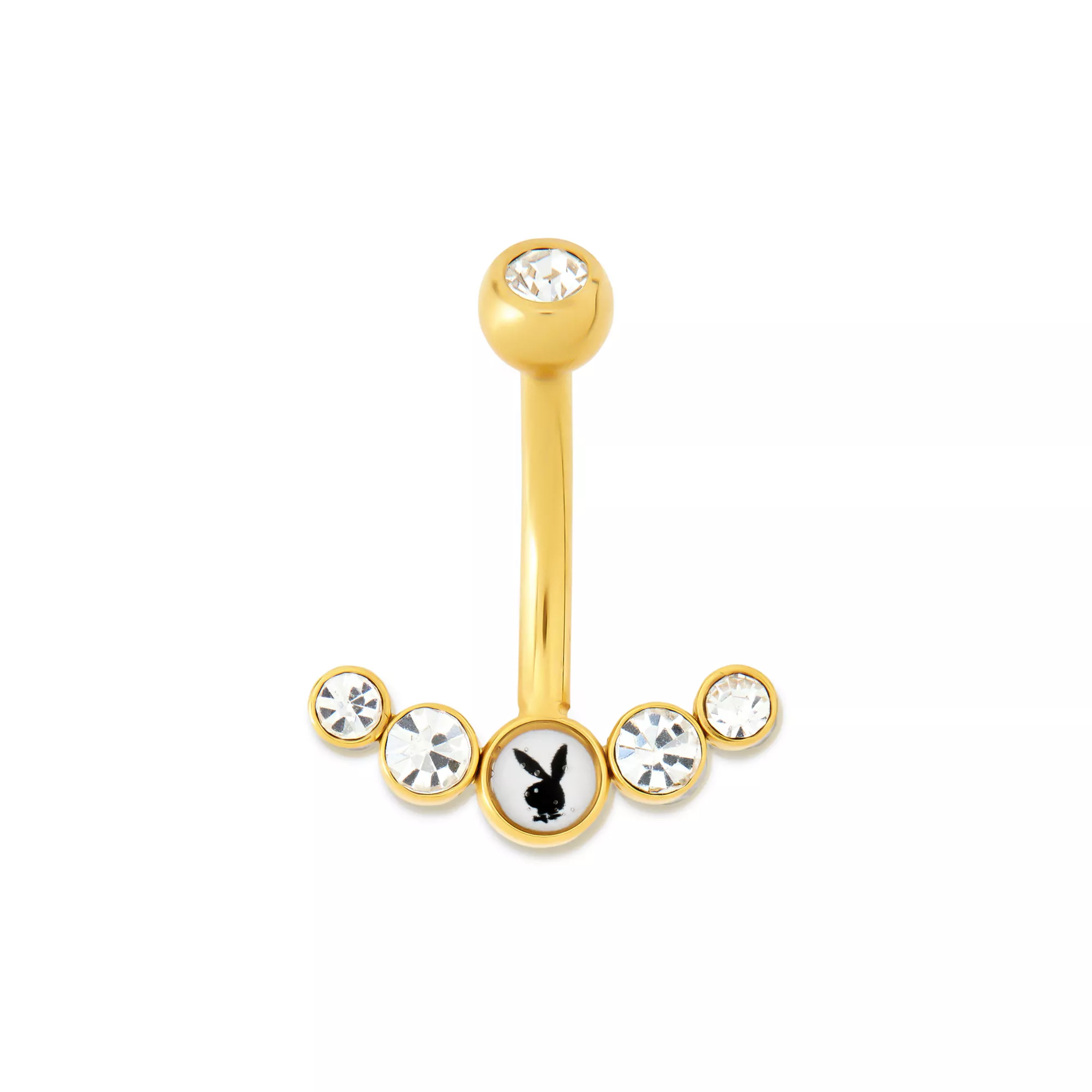 CZ Goldtone Multi-Gem Playboy Bunny Belly Ring - 14 Gauge at Spencer's