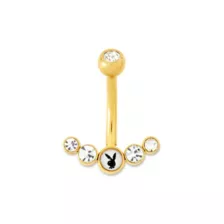 CZ Goldtone Multi-Gem Playboy Bunny Belly Ring - 14 Gauge at Spencer's