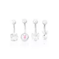 Multi-Pack Heart CZ Playboy Belly Rings 4 Pack - 14 Gauge at Spencer's
