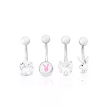 Multi-Pack Heart CZ Playboy Belly Rings 4 Pack - 14 Gauge at Spencer's