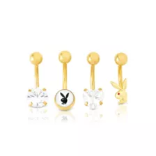 Multi-Pack Heart CZ Goldplated Playboy Belly Rings 4 Pack - 14 Gauge at Spencer's