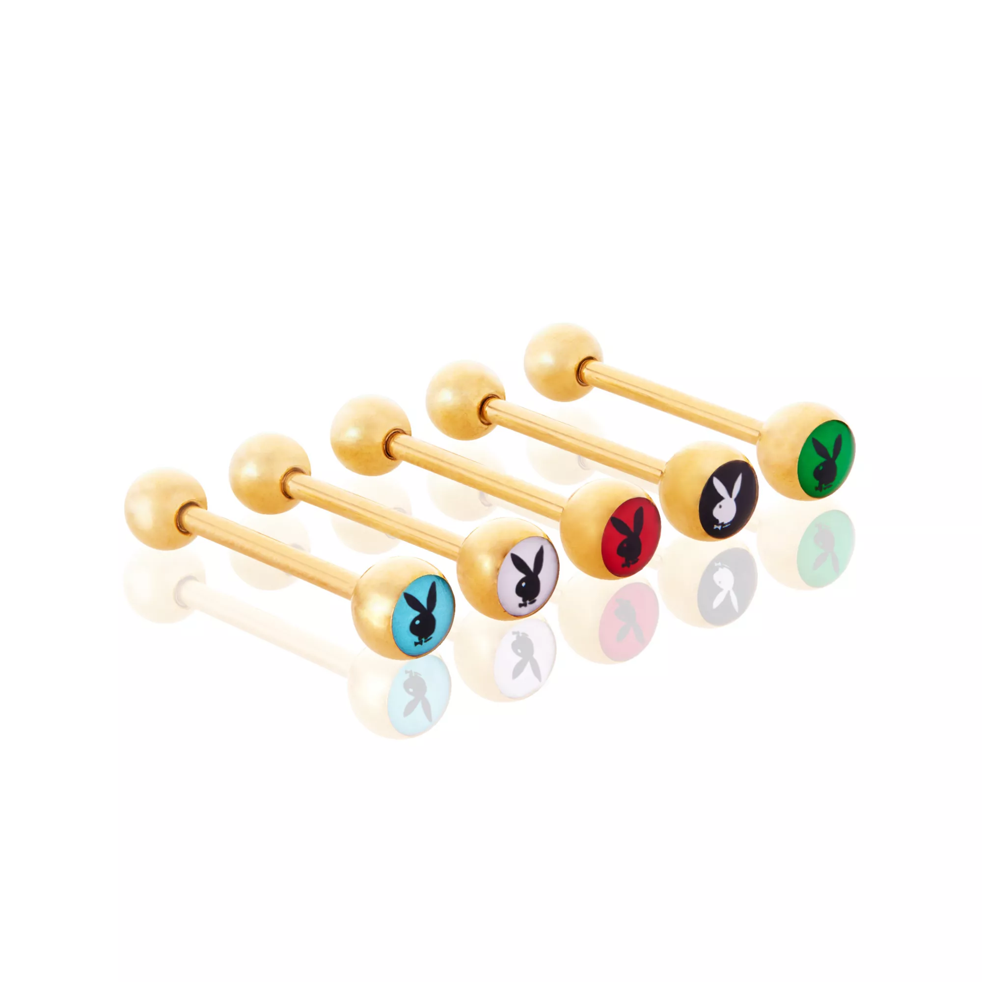Multi-Pack Multi-Color Goldtone Playboy Barbells 5 Pack - 14 Gauge at Spencer's