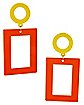 70s Yellow and Red Circle and Square Dangle Earrings