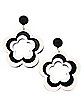 Black and Silvertone Flower Cutout Dangle Earrings