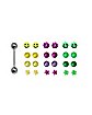 Barbell with Extra Yellow Purple and Green Smiley Balls 12 Pack - 14 Gauge