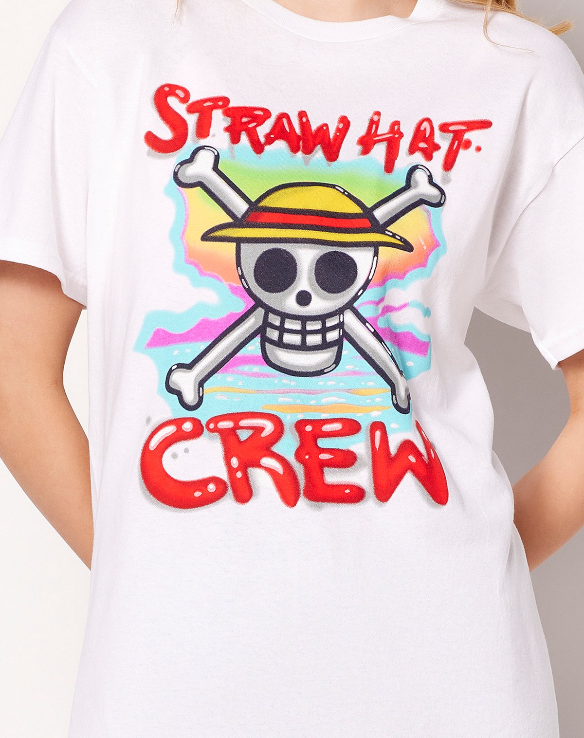 Airbrush Straw Hat Crew T Shirt