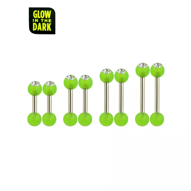 Multi-Pack CZ Glow in the Dark Green Barbells 8 Pack - 14 Gauge at Spencer's