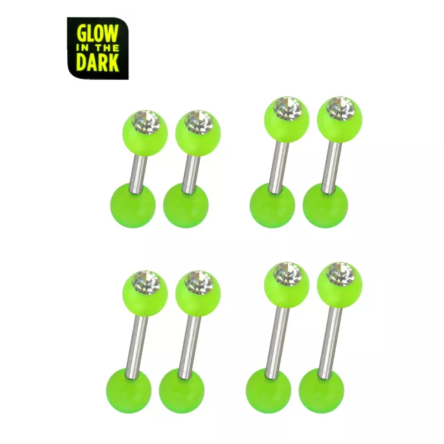 Multi-Pack CZ Glow in the Dark Green Barbells 8 Pack - 14 Gauge at Spencer's