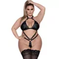 Plus Size Bararella Black Strappy Studded Bodysuit at Spencer's