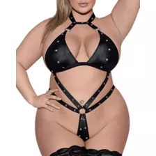 Plus Size Bararella Black Strappy Studded Bodysuit at Spencer's