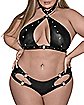 Plus Size Strappy Studded Cutout Bra and Panties