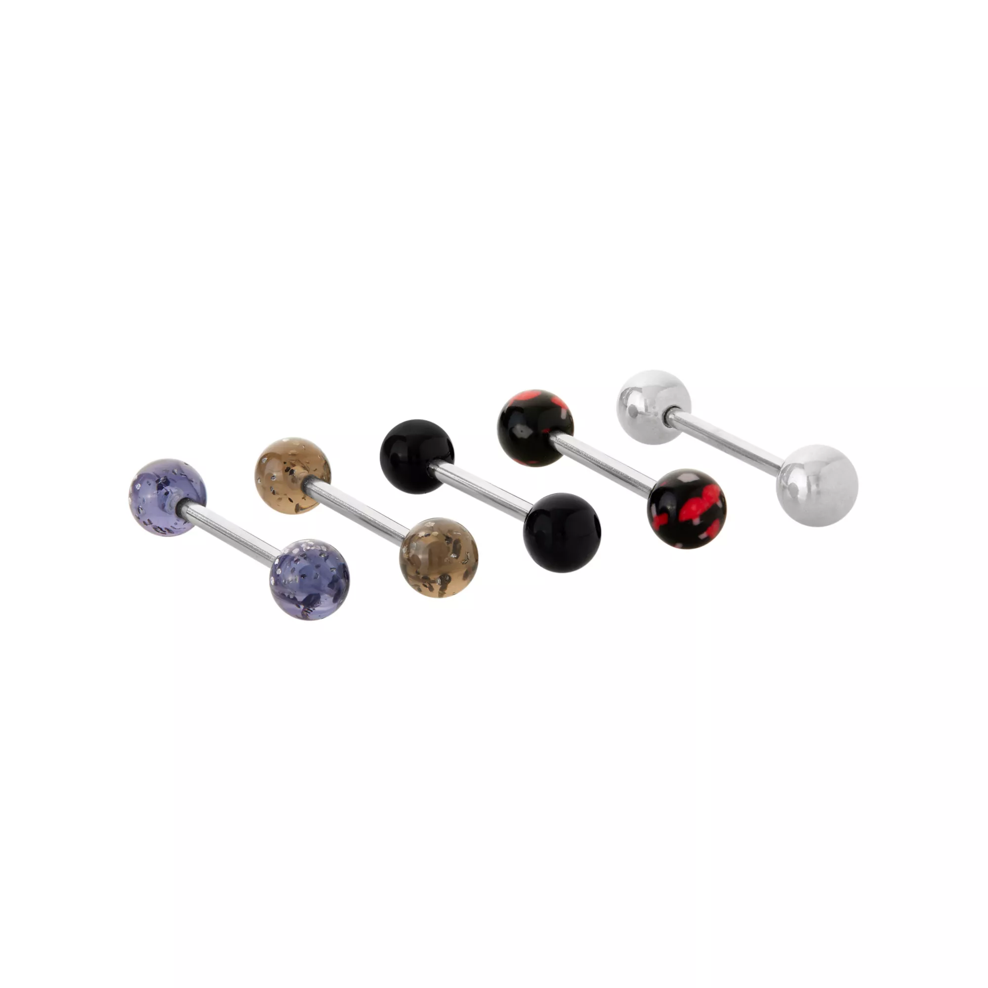 Multi-Pack Black Grey Yellow Red and Clear Barbells 5 Pack - 14 Gauge at Spencer's