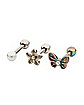 Multi-Pack CZ Butterfly and Flower Cartilage Barbells 3 Pack - 18 Gauge